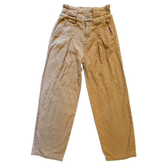 Free People Pants Women's 0 Tan One Way High Rise Wide Leg Cotton Relaxed - Picture 2 of 5